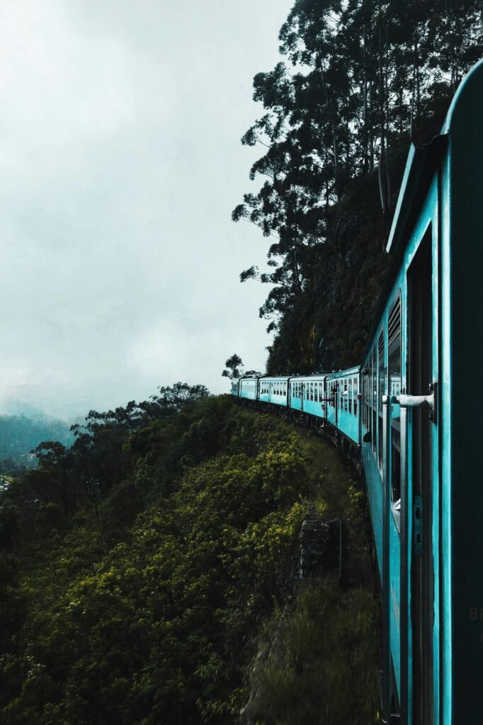 The famous blue train traveling through tea estates in Ella Sri Lanka